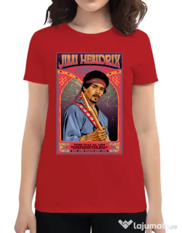 Tricou personalizat dama Jimi Hendrix Rosu