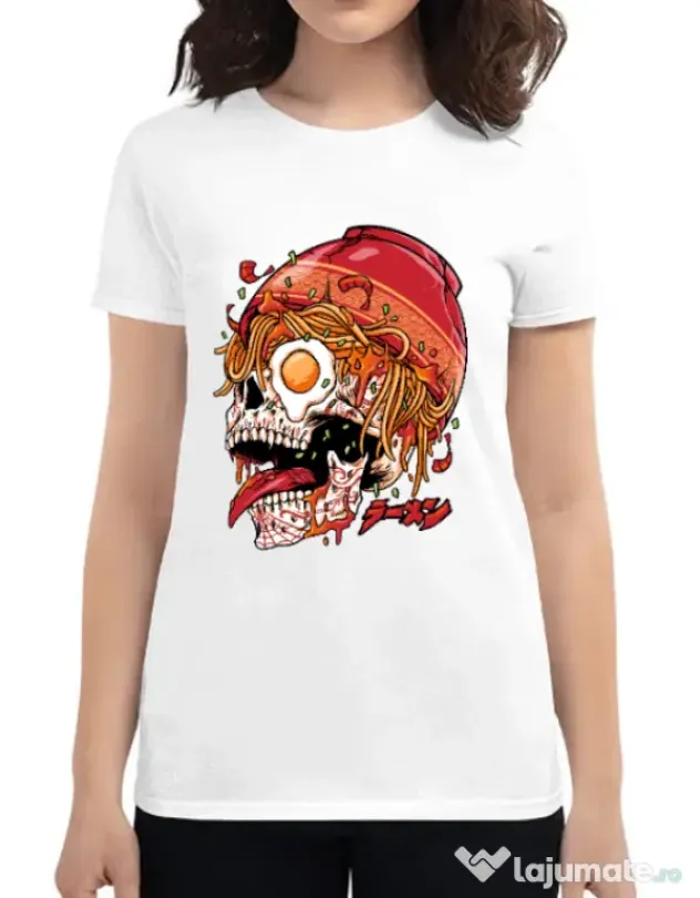 Tricou personalizat dama spicy skull Alb