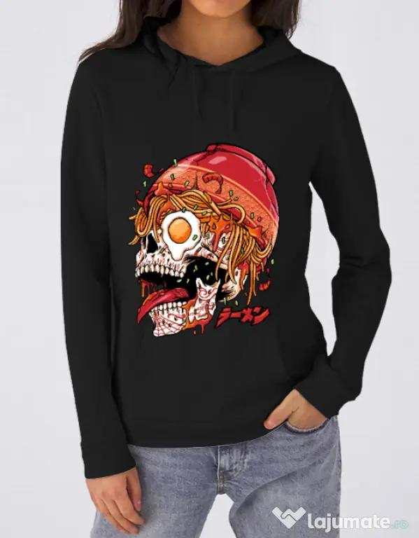 Hanorac dama cu gluga spicy skull Negru