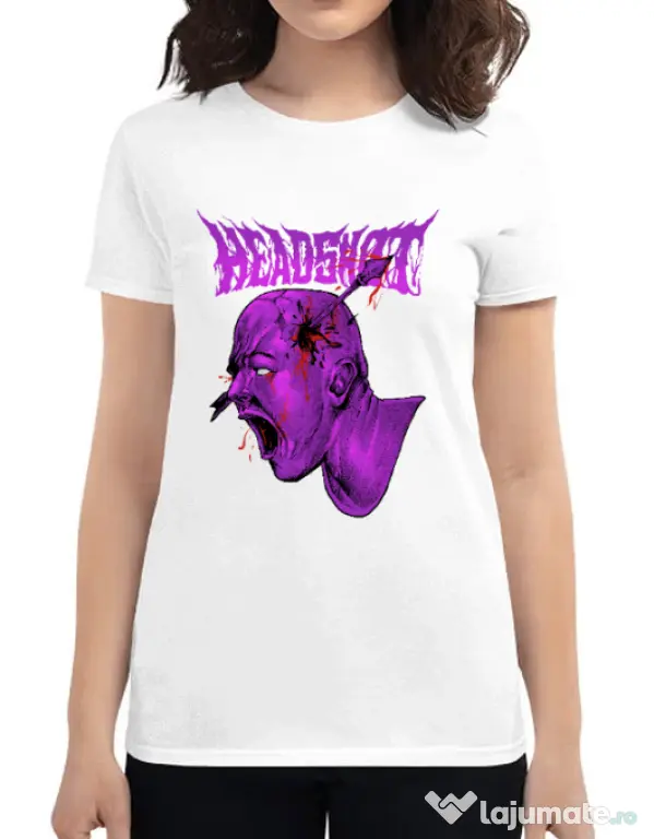 Tricou personalizat dama HEADSHOT Alb