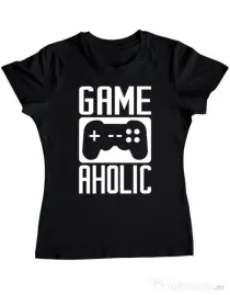 Tricou personalizat dama Gameaholic Negru