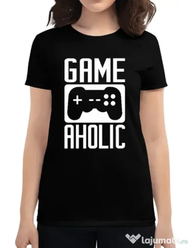 Tricou personalizat dama Gameaholic Negru