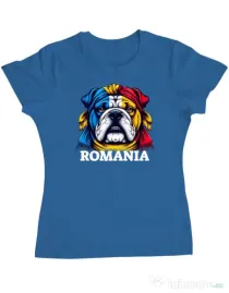 Tricou personalizat dama BULLDOG ROMANIA Albastru azuriu