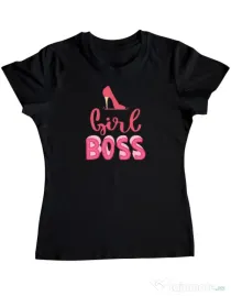 Tricou personalizat dama Girls boss Negru