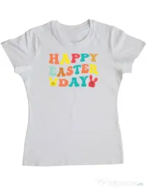 Tricou personalizat dama HAPPY EASTER DAY Alb