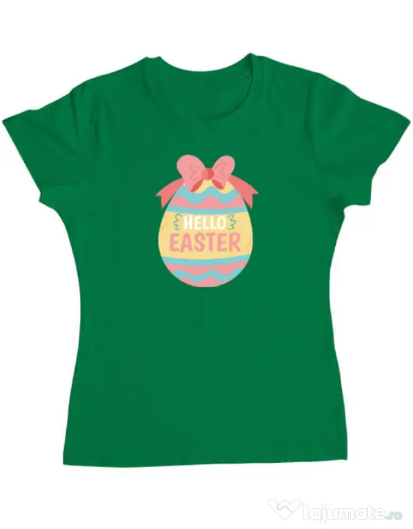 Tricou personalizat dama HELLO EASTER Verde mediu