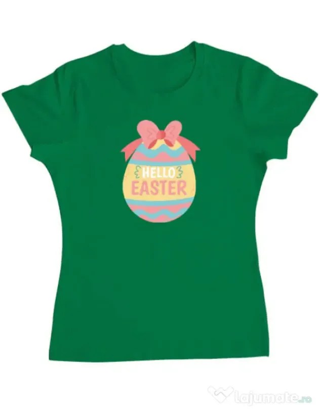 Tricou personalizat dama HELLO EASTER Verde mediu