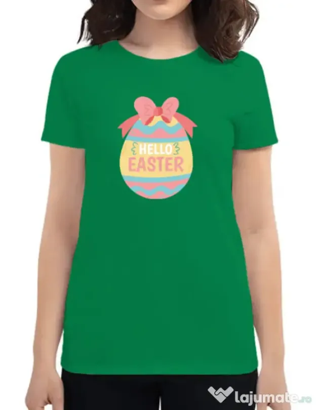 Tricou personalizat dama HELLO EASTER Verde mediu