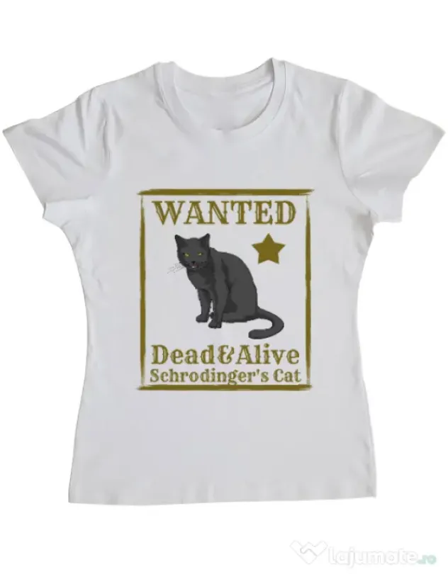 Tricou ADLER dama Wanted cat Alb