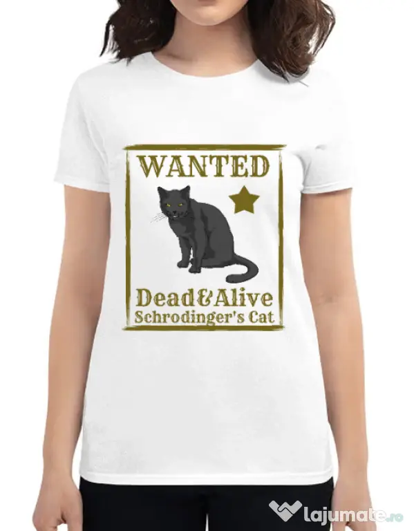 Tricou ADLER dama Wanted cat Alb