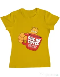Tricou ADLER dama Give me coffee Galben