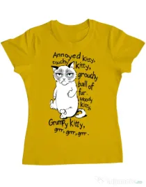 Tricou ADLER dama Grumpy kitty Galben