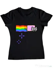 Tricou ADLER dama Nyan cat Negru