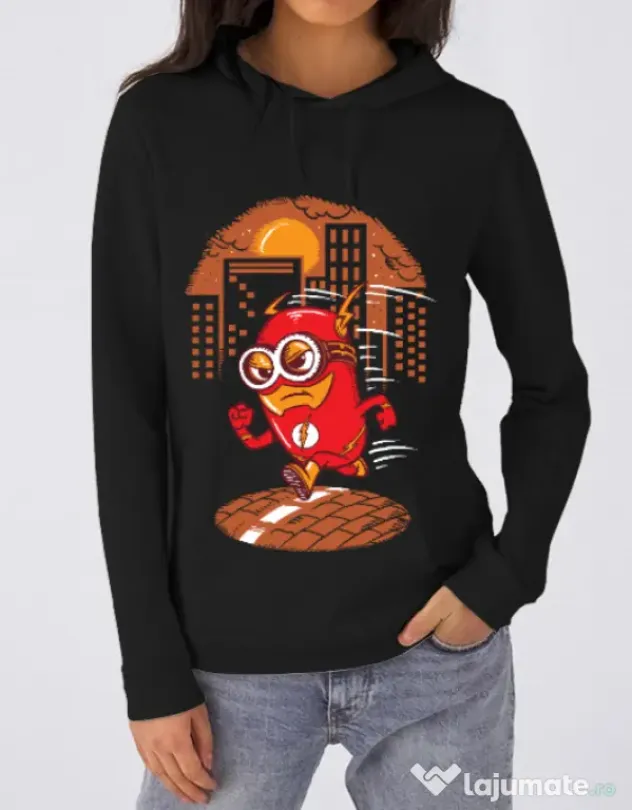 Hoodie dama cu gluga Flash minion Negru