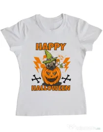 Tricou ADLER dama Halloween Pug Alb