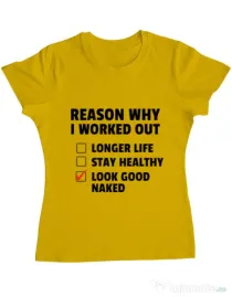 Tricou ADLER dama Reason why I work out Galben