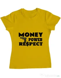 Tricou ADLER dama Money, power,respect Galben