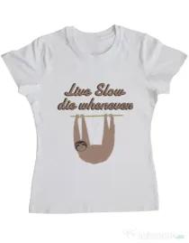 Tricou ADLER dama Live slow, die whenever Alb