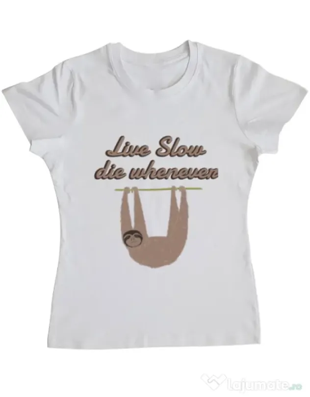 Tricou ADLER dama Live slow, die whenever Alb