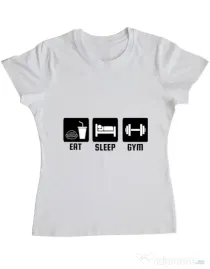 Tricou ADLER dama Eat sleep gym Alb