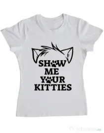 Tricou ADLER dama Show me your kitties Alb