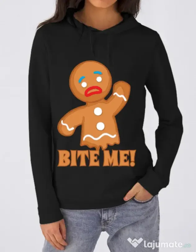 Hoodie dama cu gluga Bite me Negru