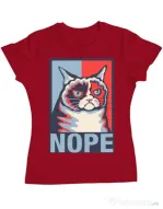 Tricou ADLER dama Grumpy cat Nope Rosu