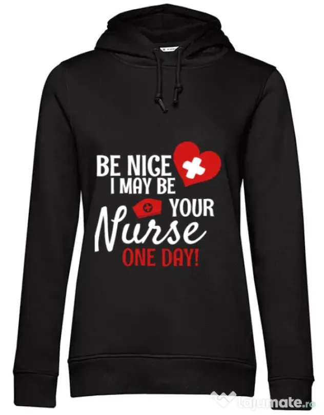 Hoodie dama cu gluga I may be your nurse Negru