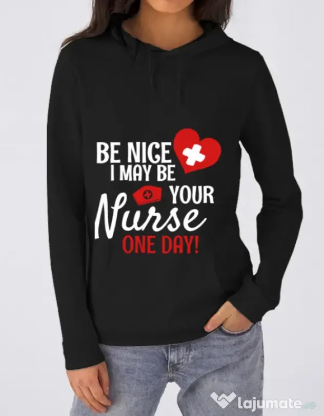 Hoodie dama cu gluga I may be your nurse Negru