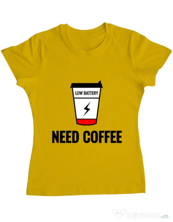 Tricou ADLER dama Need coffee Galben
