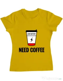 Tricou ADLER dama Need coffee Galben