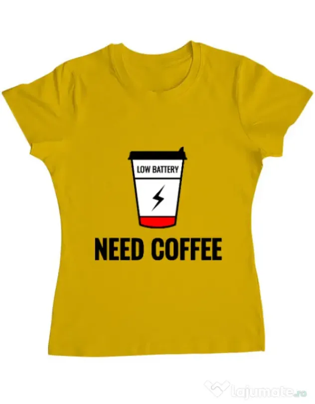 Tricou ADLER dama Need coffee Galben