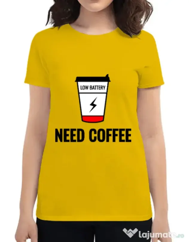 Tricou ADLER dama Need coffee Galben