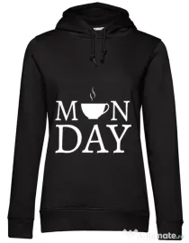 Hoodie dama cu gluga Monday coffee Negru