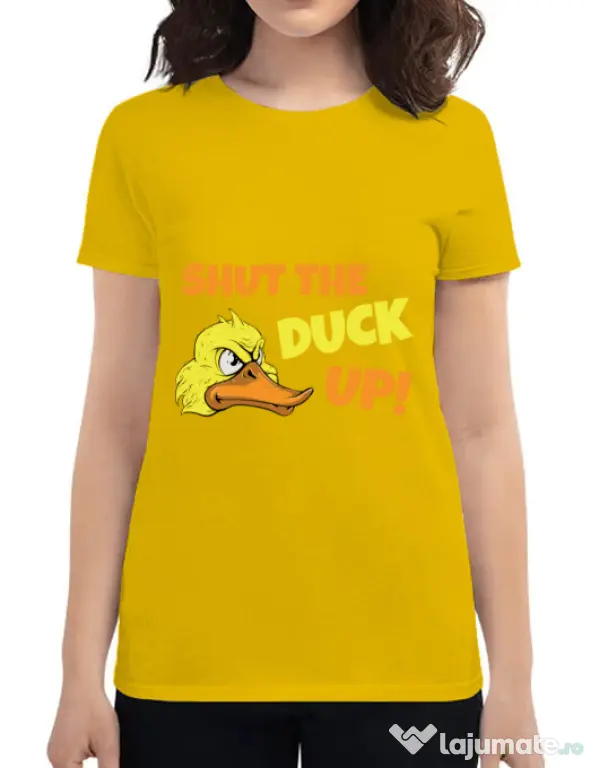Tricou ADLER dama Shut the duck up Galben