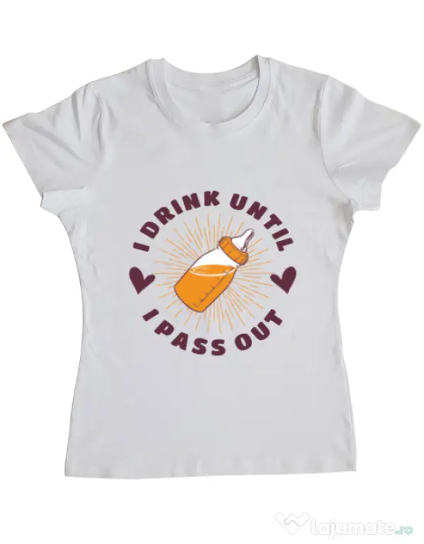 Tricou ADLER dama I drink until I pass out Alb