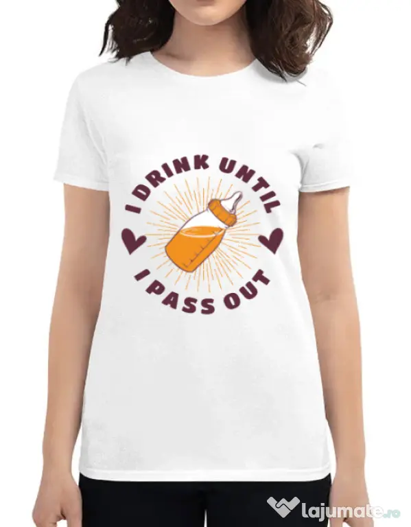 Tricou ADLER dama I drink until I pass out Alb
