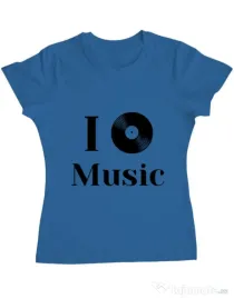 Tricou ADLER dama I love music Albastru azuriu