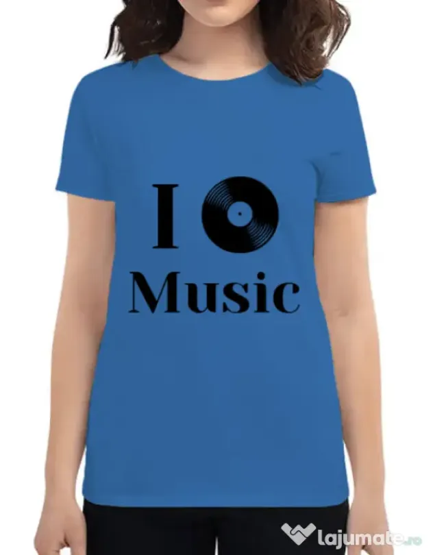 Tricou ADLER dama I love music Albastru azuriu