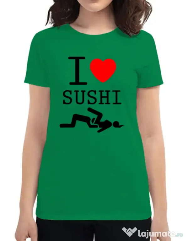 Tricou ADLER dama I love sushi Verde mediu