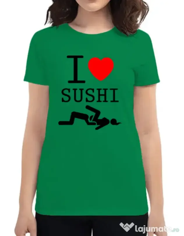 Tricou ADLER dama I love sushi Verde mediu