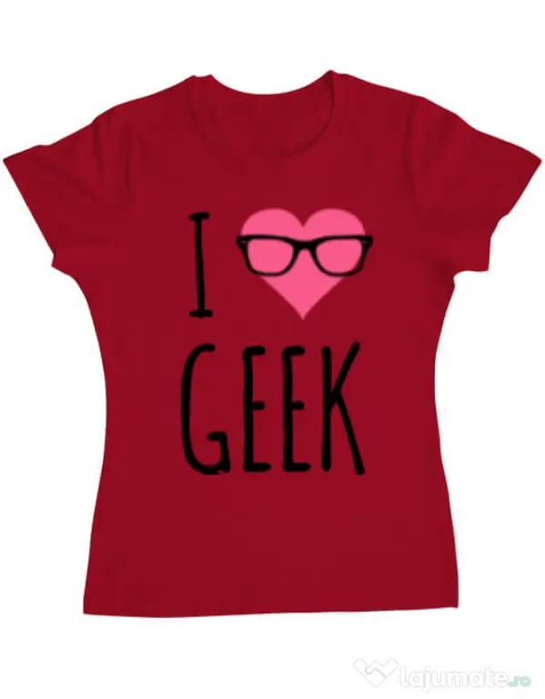Tricou ADLER dama I love geek Rosu