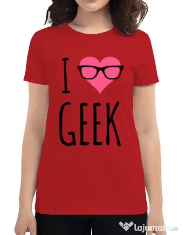 Tricou ADLER dama I love geek Rosu