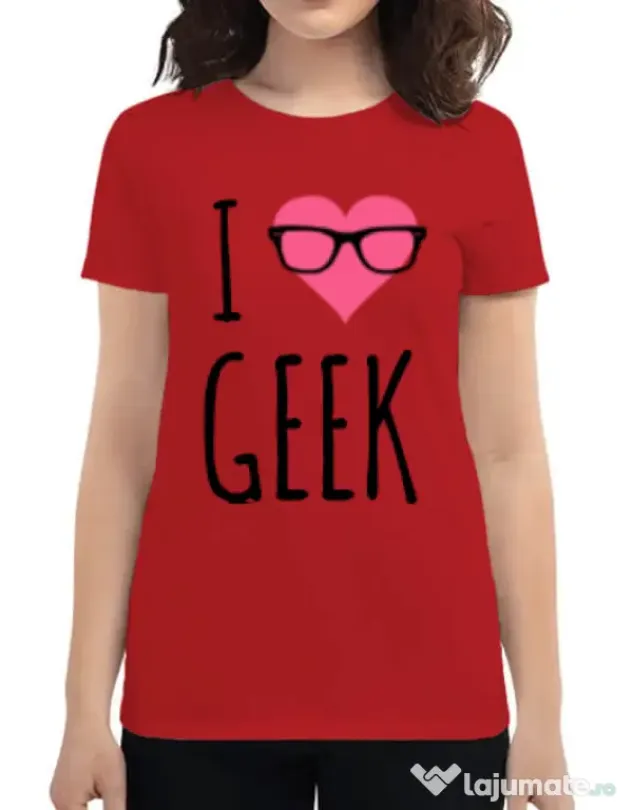 Tricou ADLER dama I love geek Rosu