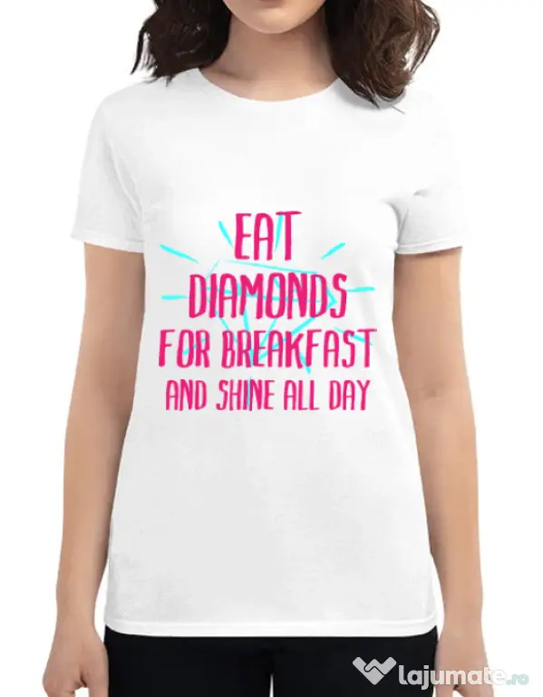 Tricou ADLER dama Eat diamonds Alb