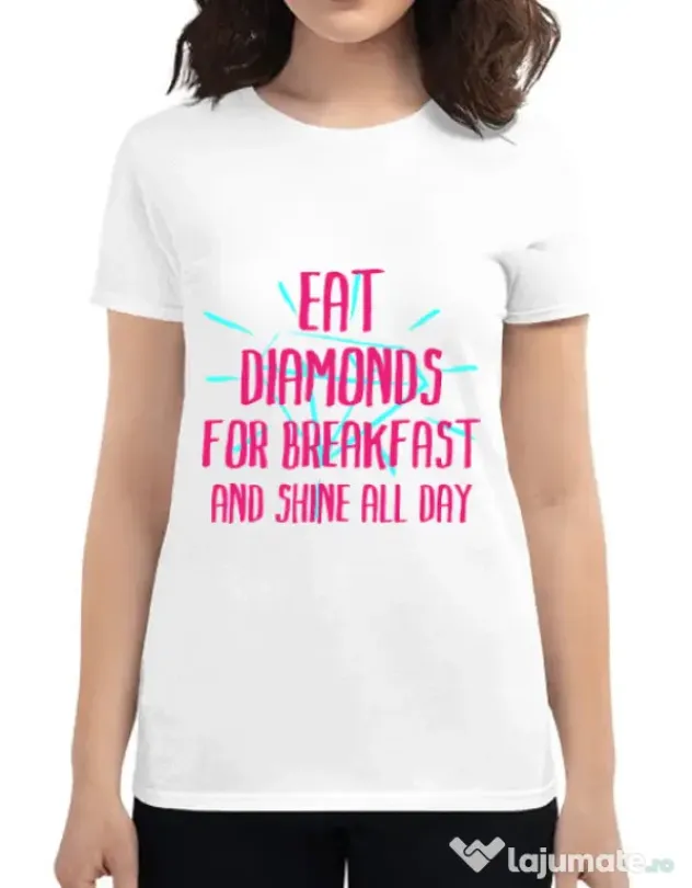 Tricou ADLER dama Eat diamonds Alb