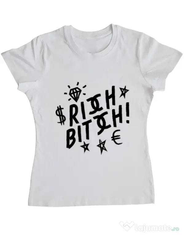 Tricou ADLER dama Rich bitch Alb