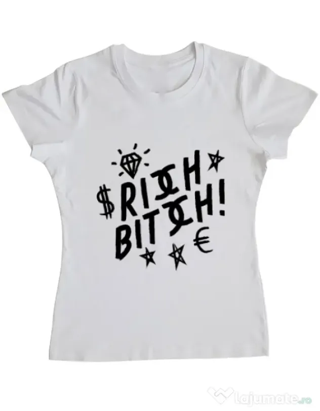 Tricou ADLER dama Rich bitch Alb