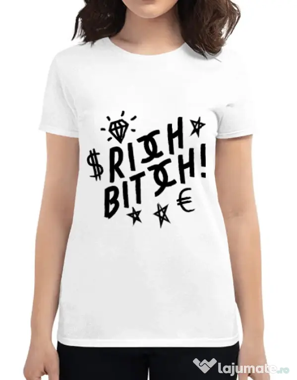 Tricou ADLER dama Rich bitch Alb
