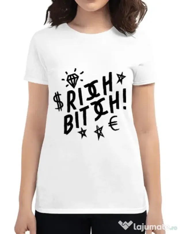 Tricou ADLER dama Rich bitch Alb